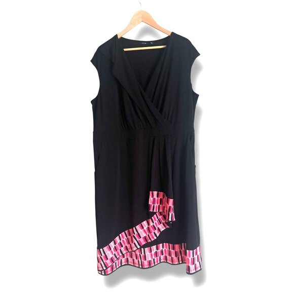 Apt. 9 Black Ruffle Neck Tile Border Dress with Pockets Size 2X 18 20 22 Plus Sz - Picture 2 of 7